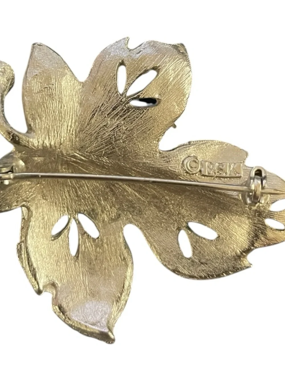Vintage BSK Silver Leaf Brooch | Sculptural Botanical Statement Pin